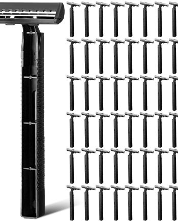 500 Pcs Disposable Twin Blade Razor Shaving Safety Razor for Men Individually Wrapped with Clear Safety Cap Bulk Packed Portable for Hotel Guest House Travel Home Use(Black)