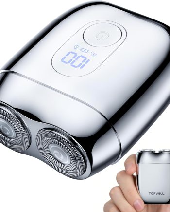 2026 New Portable Alloy Mini Shaver – Electric Travel Razor for Men, LED Display, USB-C Rechargeable 60-Mins Runtime, IPX7 Waterproof, Wet/Dry Shave, Easy Cleaning Magnetic Detachable Head, Silver