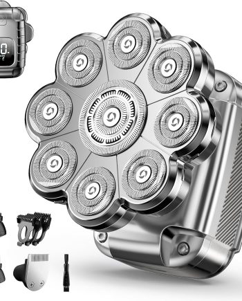 9D Head Shavers for Bald Men, 5 in 1 Detachable Head Shaver with LED Display, IPX7 Waterproof Wet Dry Rechargeable Electric Shavers for Men Grooming Kit for Home & Travel